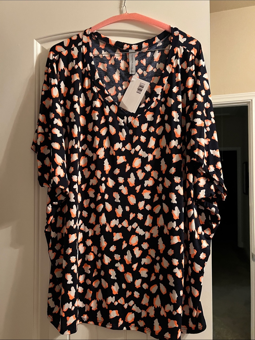 Honeyme Curvy Black Top with Orange and white Spot Pattern